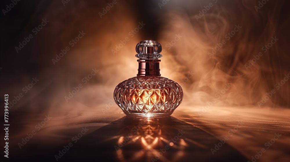 A glamorous perfume bottle in a soft spotlight, creating a sense of allure. A glamorous perfume bottle in a soft spotlight, creating a sense of allure.