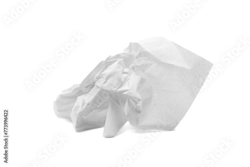 Crumpled tissue paper. Used screwed paper tissue isolated on white background. Personal hygiene