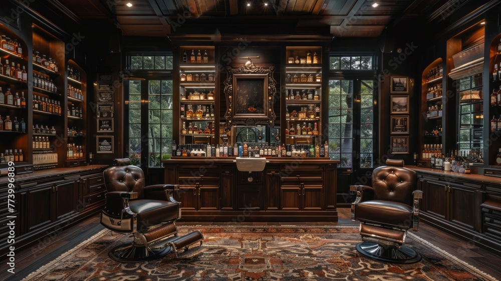 Barbershop & Whiskey Lounge with Vintage Sophistication

