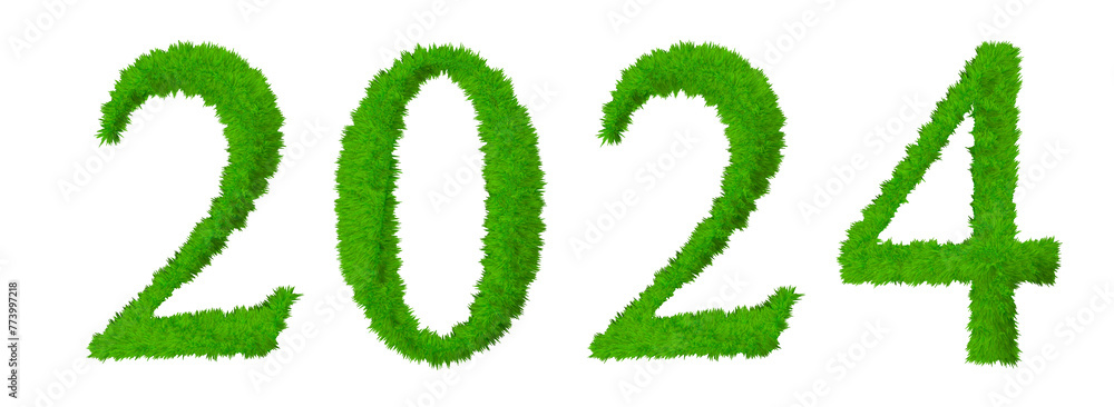 Concept conceptual 2024 year made of green summer lawn grass symbol isolated on white background. 3d illustration as a metaphor for future, nature, environment, organic growth, ecology, conservation Concept conceptual 2024 year made of green summer lawn grass symbol isolated on white background. 3d illustration as a metaphor for future, nature, environment, organic growth, ecology, conservation