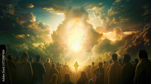 Jesus welcomes People entering Heaven  #773997484