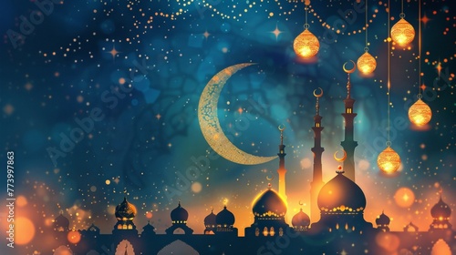 Eid Mubarak celebration banner design template  © MOUISITON