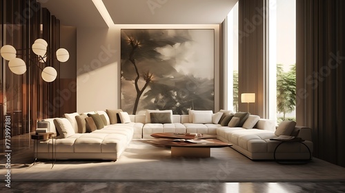 Enter a contemporary living room retreat where a luxurious sofa awaits, promising a haven of comfort and relaxation