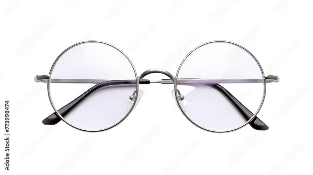 A pair of stylish glasses resting on a clean white background A pair of stylish glasses resting on a clean white background