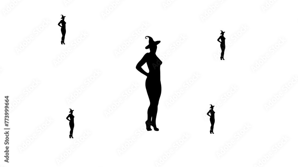 Zoom in and out animation the sexy witch symbol. Large black symbol in the center and four small symbols around. Seamless looped 4k animation on white background Zoom in and out animation the sexy witch symbol. Large black symbol in the center and four small symbols around. Seamless looped 4k animation on white background