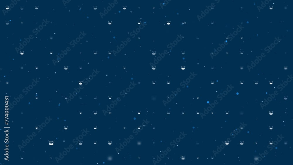 Template animation of evenly spaced drum symbols of different sizes and opacity. Animation of transparency and size. Seamless looped 4k animation on dark blue background with stars Template animation of evenly spaced drum symbols of different sizes and opacity. Animation of transparency and size. Seamless looped 4k animation on dark blue background with stars