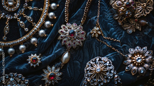Elegant jewelry pieces displayed against a dark velvet background to enhance the beauty of the accessories.