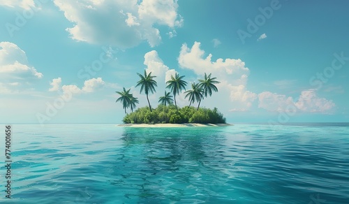 Tropical island with palm trees. The concept of vacation and relaxation.