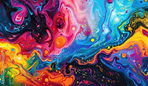 Vivid, colorful liquid abstraction that combines waves and droplets. The concept of creative flow and energy.