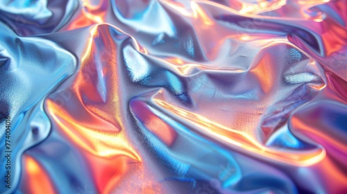 Wallpaper for seamless iridescent holographic crumpled chrome foil vaporwave background texture