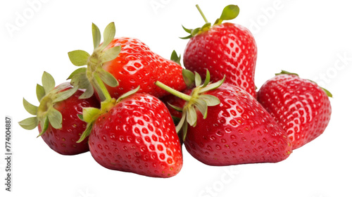 A cluster of vibrant strawberries dances gracefully against a crisp white backdrop