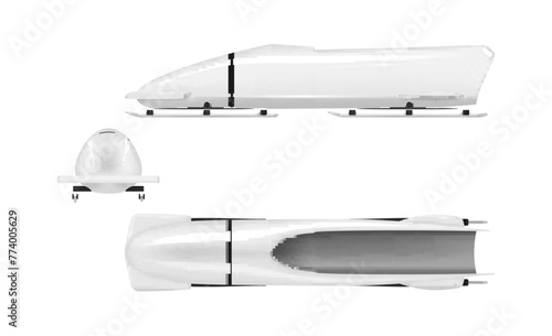 White bobsleigh sled winter sport Olympic game equipment top front side view set realistic vector