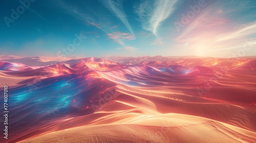 A desert where holographic mirages blend with reality