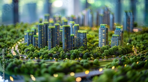 A detailed model of a sustainable city showcasing green development