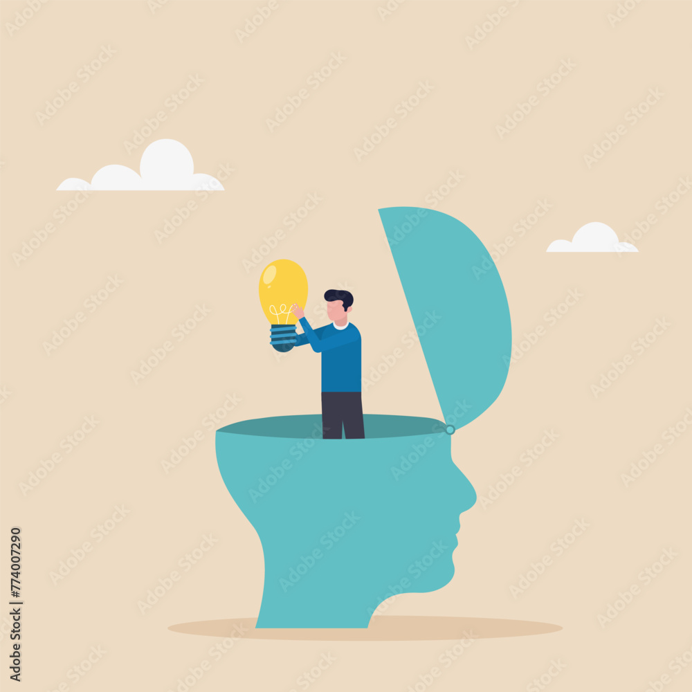 Obraz premium Businessman discovering a new idea or solution to solve a problem, business insight, inspiration or creative innovation.