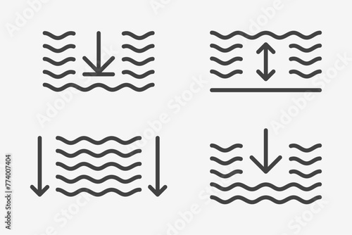 Water depth icon set. Deep icon vector in linear. Linear water depth icon with arrows.