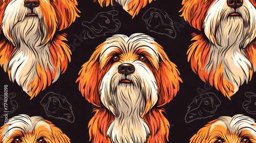 Seamless pattern of drawn cute red and white bearded dogs Poster Design element
