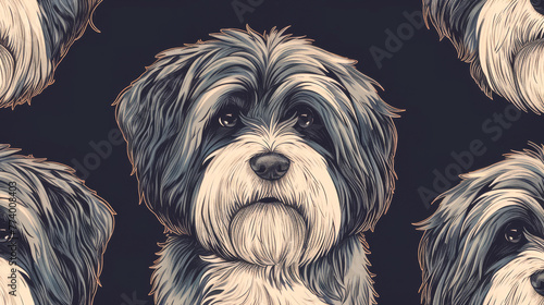 Seamless pattern of drawn cute gray and white bearded dogs Poster Design element