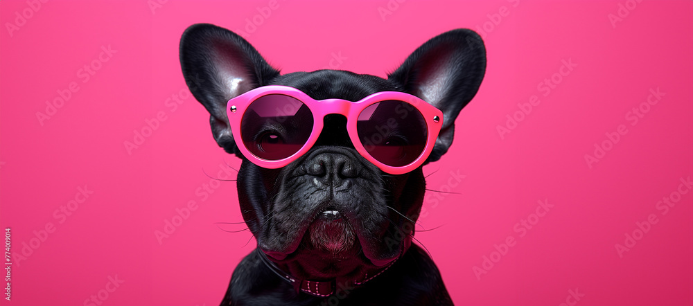 portrait of a cute dog in sunglasses, ai
