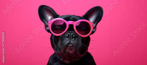 portrait of a cute dog in sunglasses, ai © Alona