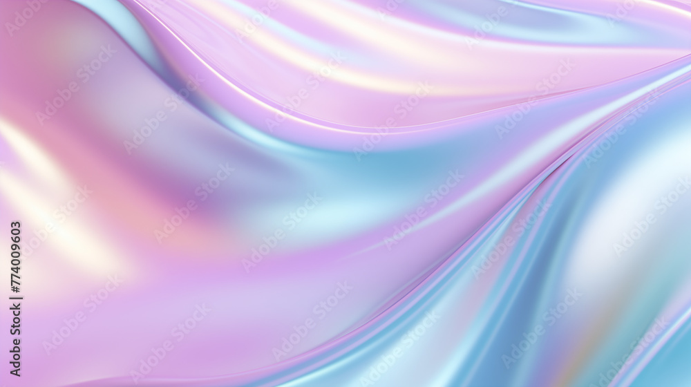 Fototapeta premium Fond texturé, flux de couleurs. Arc-en-ciel, coloré, irisé. Couleurs dégradés rose, violet et bleu. Argenté, holographique. Fond pour conception et création graphique.