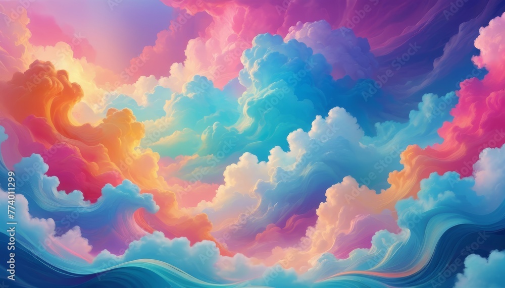 Surreal digital painting depicting vibrant clouds swirling in a dreamlike fashion, with a vivid mix of pink, blue, and purple hues, evoking a sense of creativity and imagination.. AI Generation