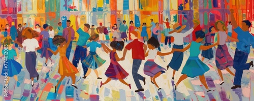 Colorful abstract painting of a dance party © Juraj