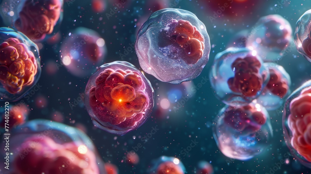 3d rendering of Human cell or Embryonic stem cell microscope background. 3d rendering of Human cell or Embryonic stem cell microscope background.