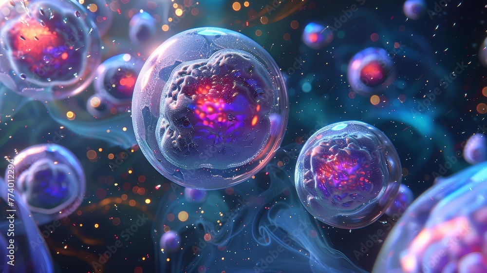 3d rendering of Human cell or Embryonic stem cell microscope background. 3d rendering of Human cell or Embryonic stem cell microscope background.