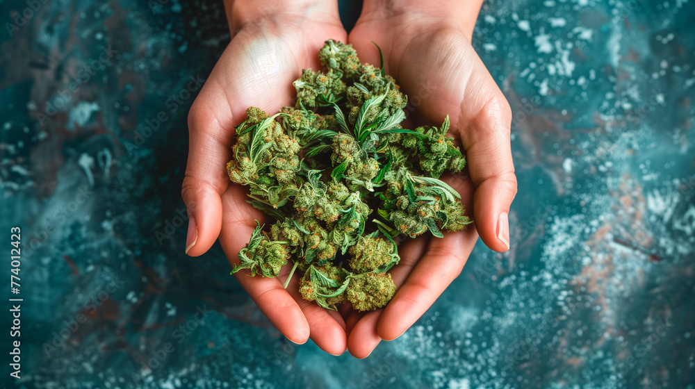 open hands giving cannabis