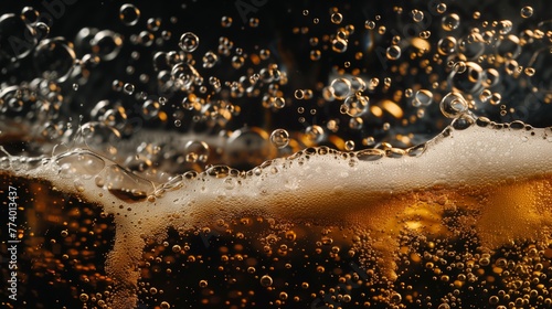 Vivid Dark Beverage Bubbles and Foam Detail