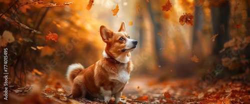 dog welsh corgi pembroke, autumn, forest photo