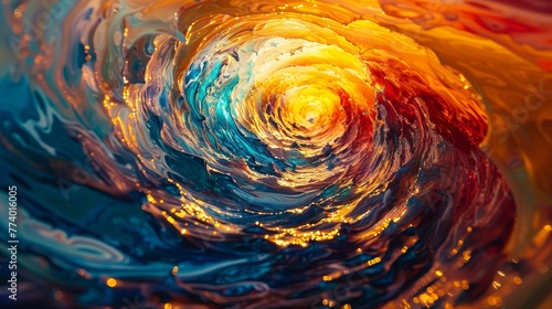 A mesmerizing whirlpool of vibrant colors merging together