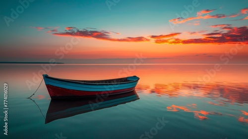 A tranquil sea reflecting the colors of the sunset