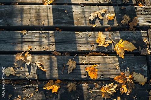 leaves on a wooden surface