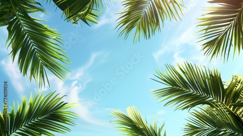 Palm leaves on blue sky background  © MOUISITON