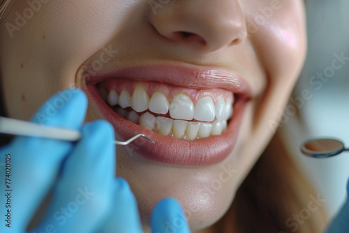 Close-Up Detailed View of Dental Check-Up  Healthy White Teeth