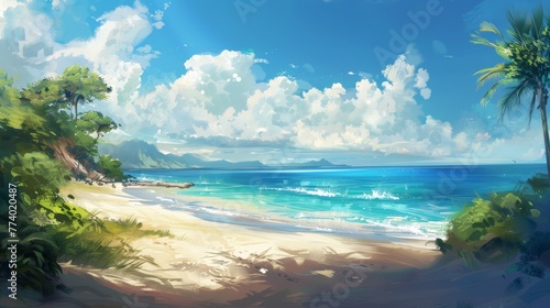 Realistic summer wallpaper with beach 