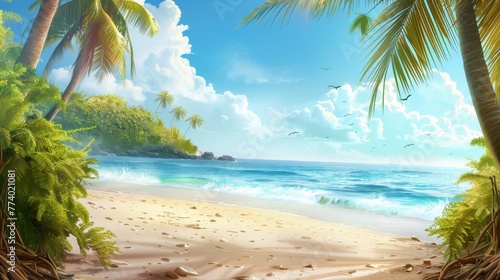 Realistic summer wallpaper with beach 