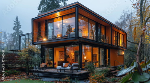 Modern House With Numerous Windows and Spacious Deck