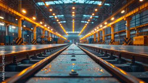 Train Track in Large Warehouse