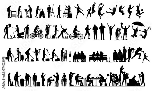 People activity silhouette, Business man, Business woman, musician, etc, vector graphic