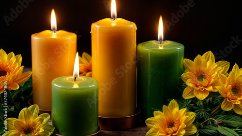 Background with yellow and green candles