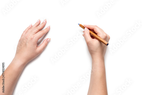Female hands holding pencil, isolated on a transparent background png