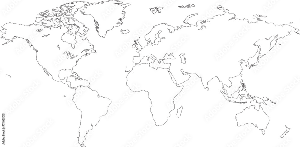 Contorno del mapa mundial en línea con fondo blanco