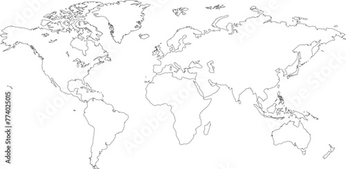 Contorno del mapa mundial en línea con fondo blanco photo