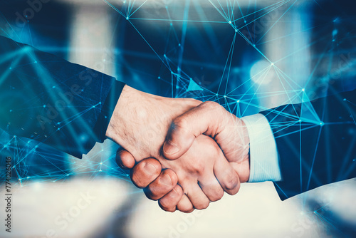 Businessmen making handshake with partner, greeting, dealing, merger and acquisition, business joint venture concept, for business, finance and investment background, teamwork and successful business