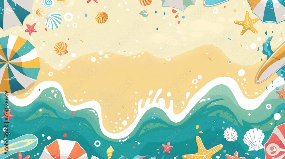 Summer Border Illustration with a Background Filled with Colorful Beach. Coastal Bliss Concept.