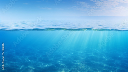 Seascape, calm blue ocean with reflection of sunlight © kichigin19