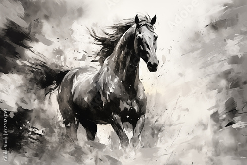 abstract artistic background with a horse, in oil paint type black and white design © Animaflora PicsStock